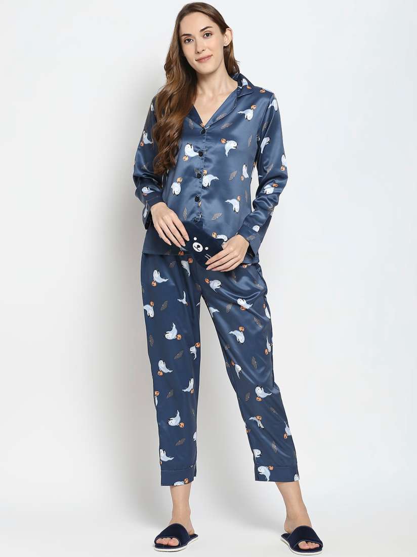Buy Smarty Pants Women Blue Orange Printed Night suit Night suits for Women 20300536 Myntra
