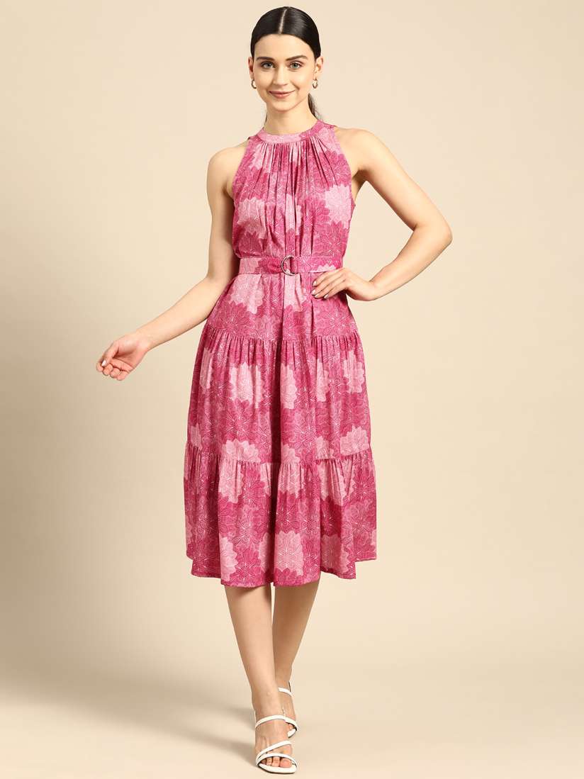 Buy Janasya Women Pink Crepe Digit Print Tiered Western Dress Dresses for Women 20301032 Myntra