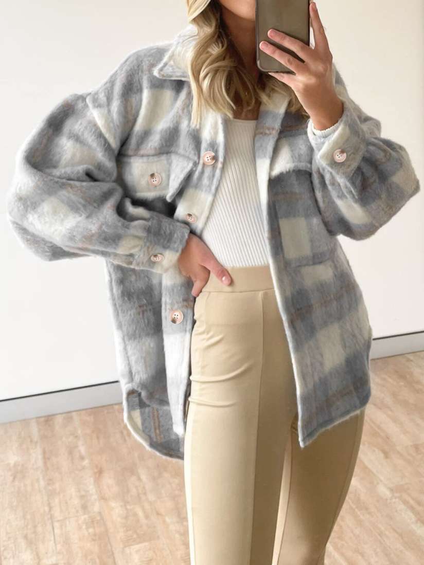 Grey checked longline blazer online