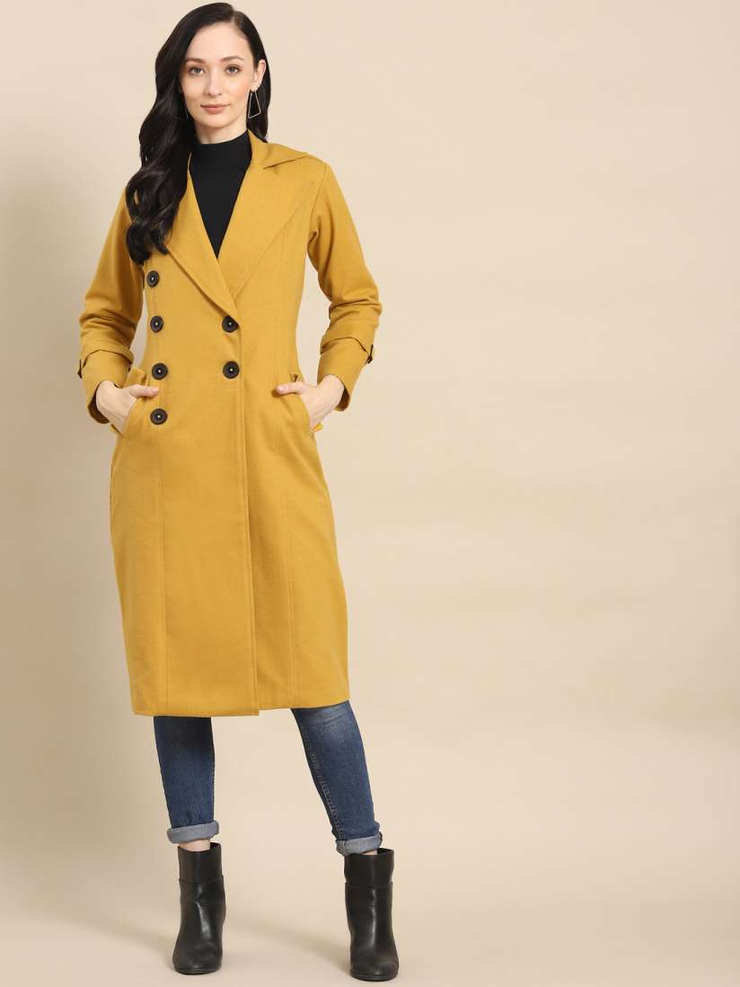 Buy WoowZerz Women Mustard Yellow Solid Over Coat Coats for Women 20303610 Myntra
