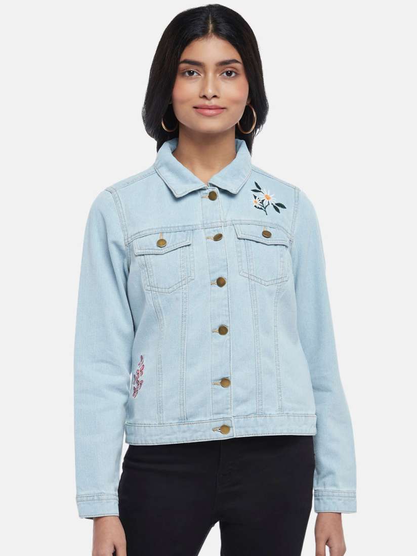 Buy Honey by Pantaloons Women Blue Washed Embroidered Denim Jacket Jackets for Women 20304354 Myntra