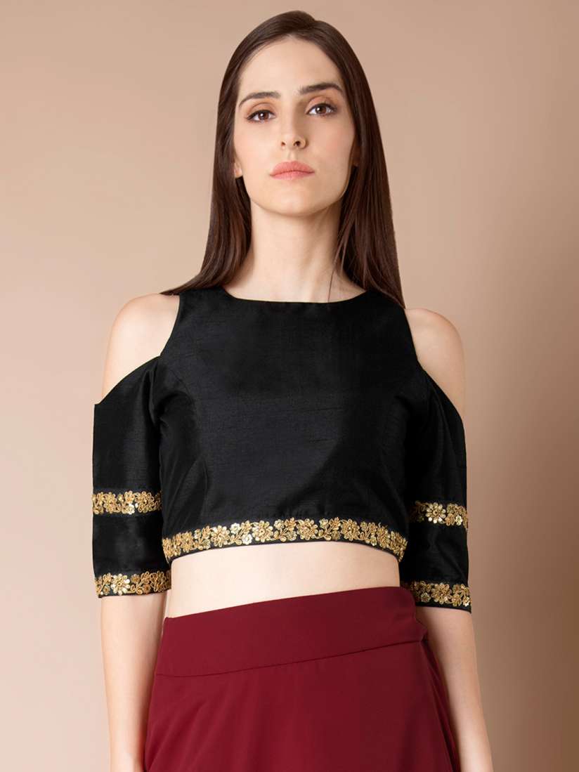 Buy INDYA Women Black Cold-Shoulder Crop Top - Tops for Women 2030618 |  Myntra