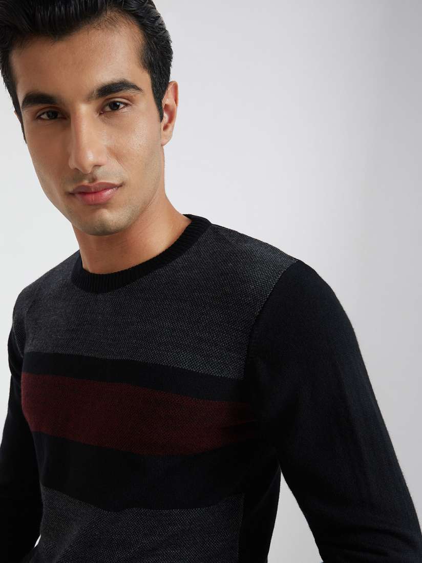 Buy Raymond Men Black Maroon Striped Woolen Pullover Sweaters for Men 20310650 Myntra