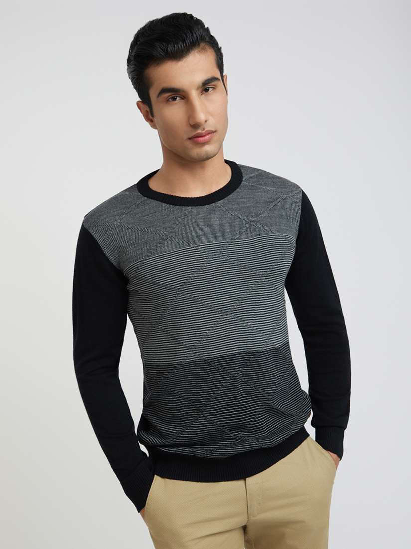 Buy Raymond Men Black Grey Striped Woolen Pullover Sweaters for Men 20310680 Myntra