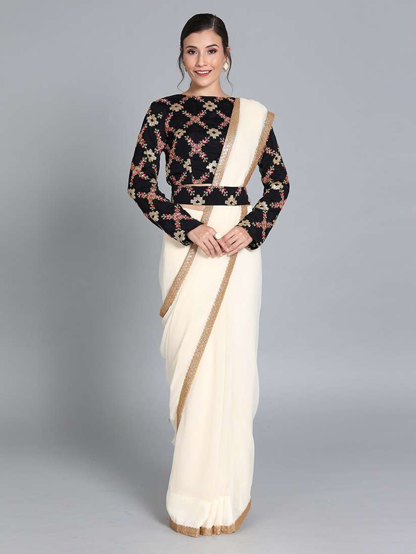 Buy Ethnovog Black Embroidered Belt Blouse - Saree Blouse for Women  20313990 | Myntra