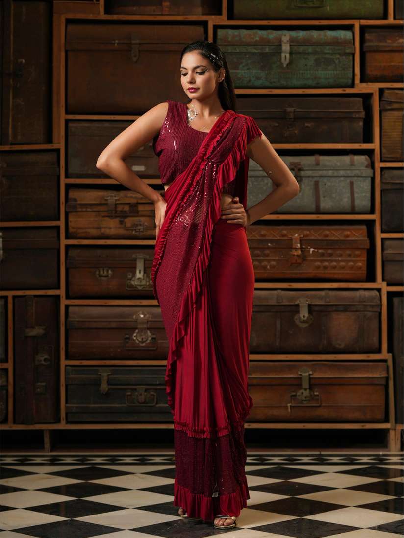 Buy SCAKHI Red Embellished Sequined Ready to Wear Saree Sarees for Women 20322086 Myntra