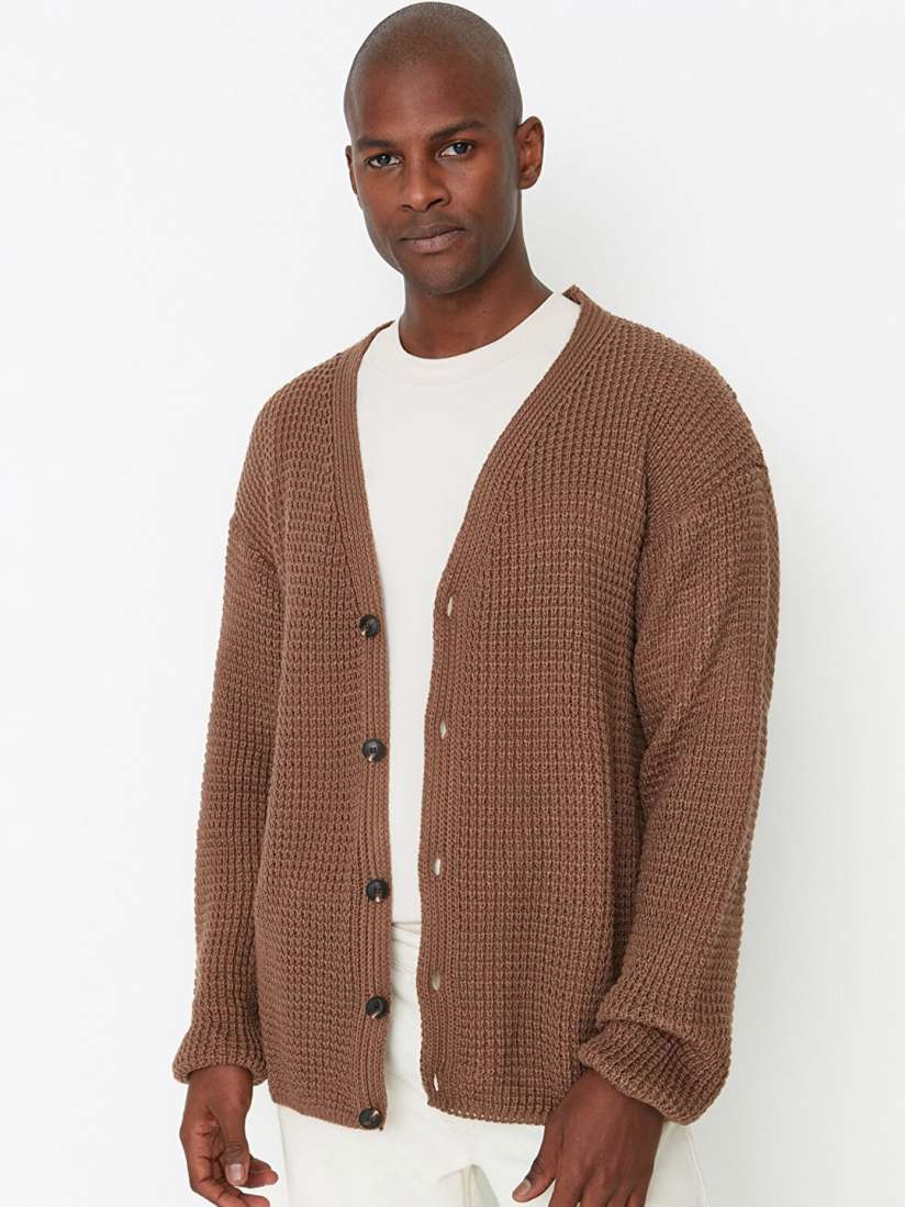 Buy Trendyol Men Brown Self Design Acrylic Cardigan Sweater Sweaters for Men 20323354 Myntra