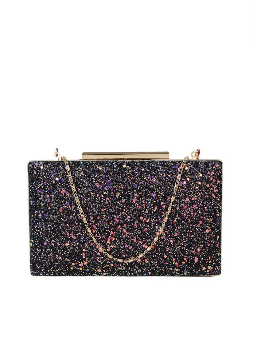 Buy DressBerry Women Black Shimmery Box Clutch with Chain Strap Clutches for Women 2032449 Myntra