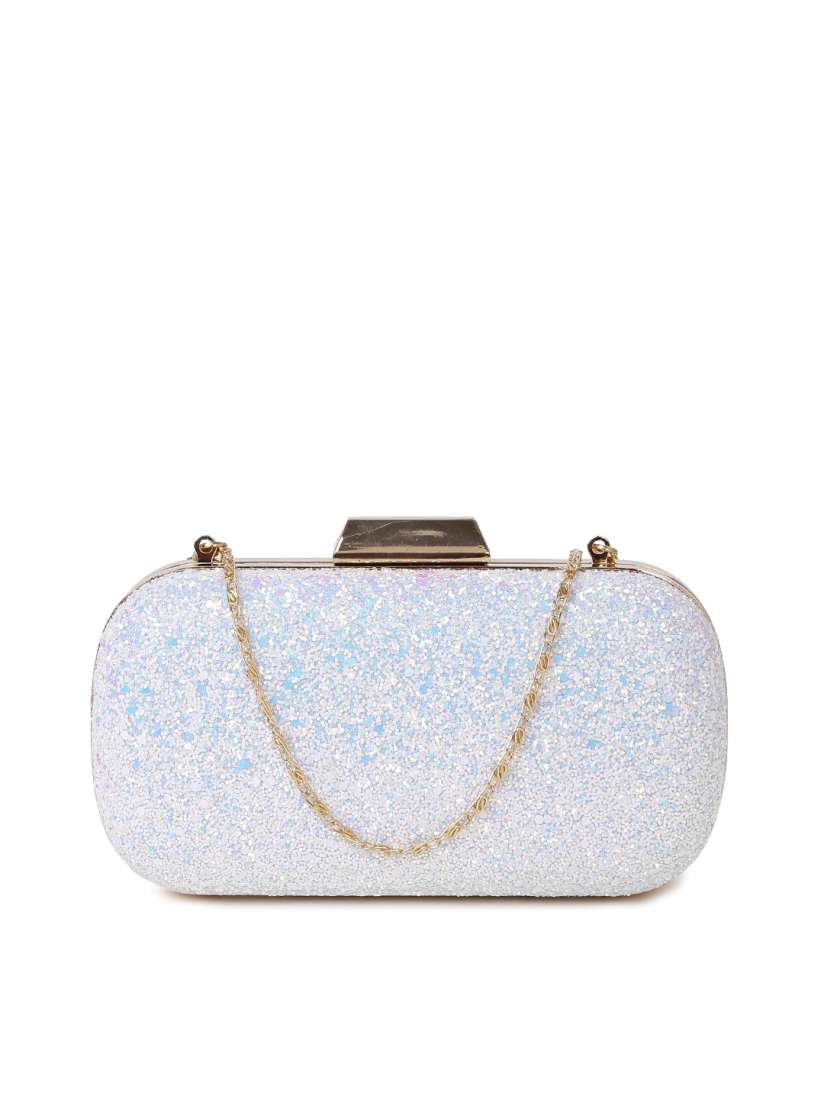 Buy DressBerry Women White Shimmery Box Clutch with Chain Strap Clutches for Women 2032452 Myntra