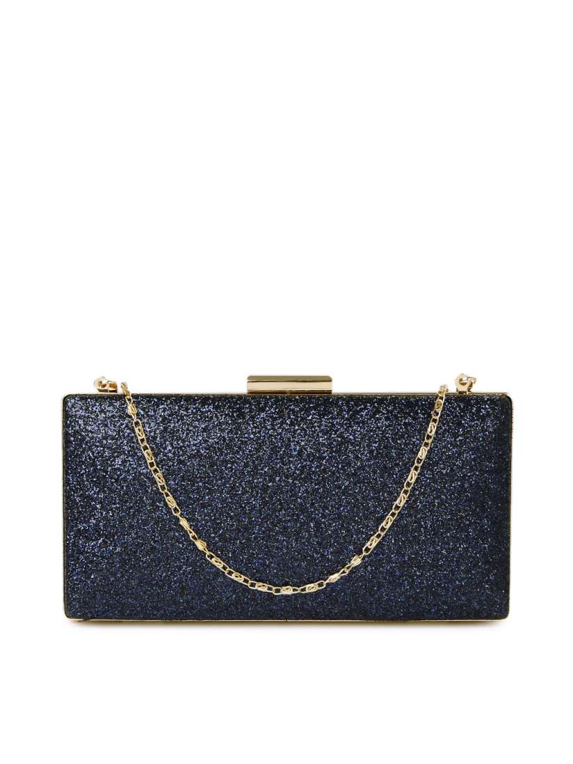 Buy DressBerry Navy Blue Shimmer Box Clutch with Chain Strap Clutches for Women 2032465 Myntra