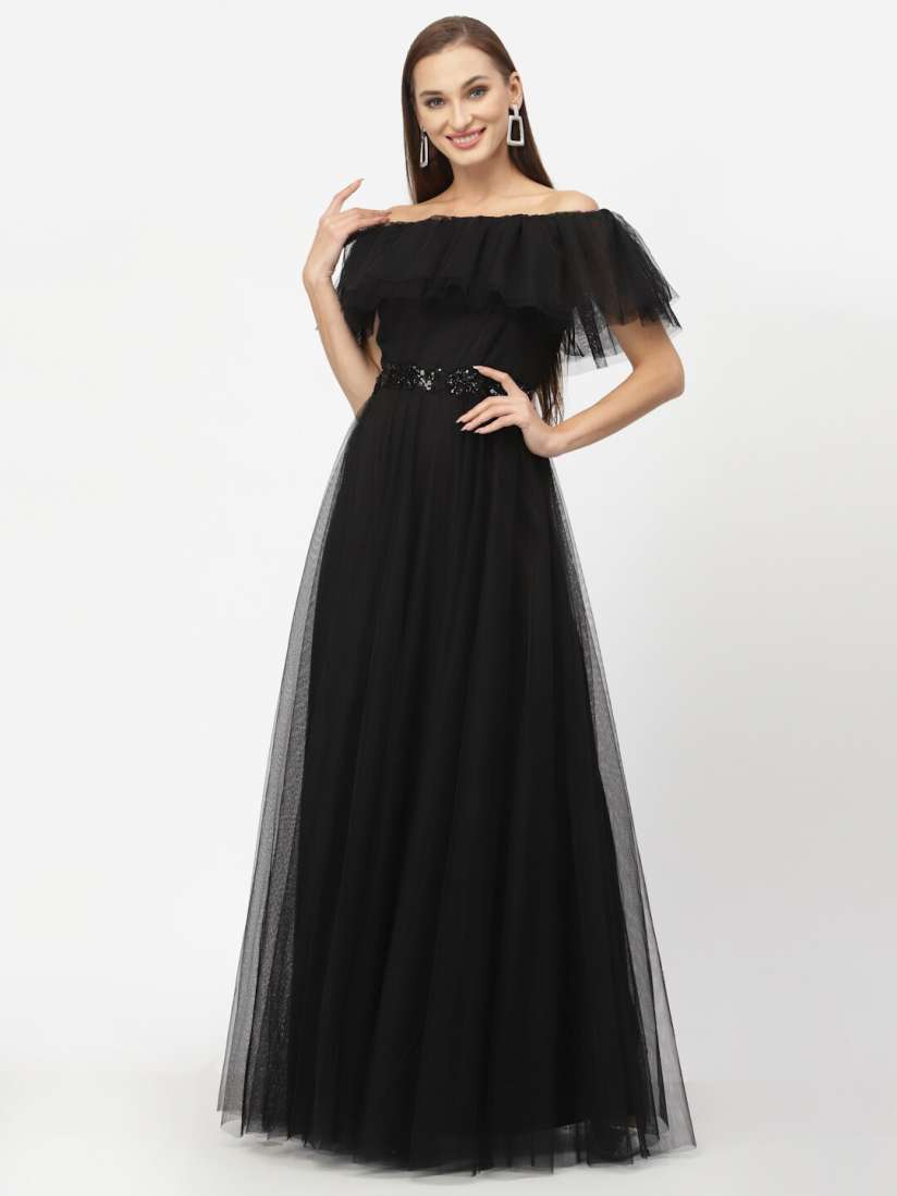 Myntra black gown outlet