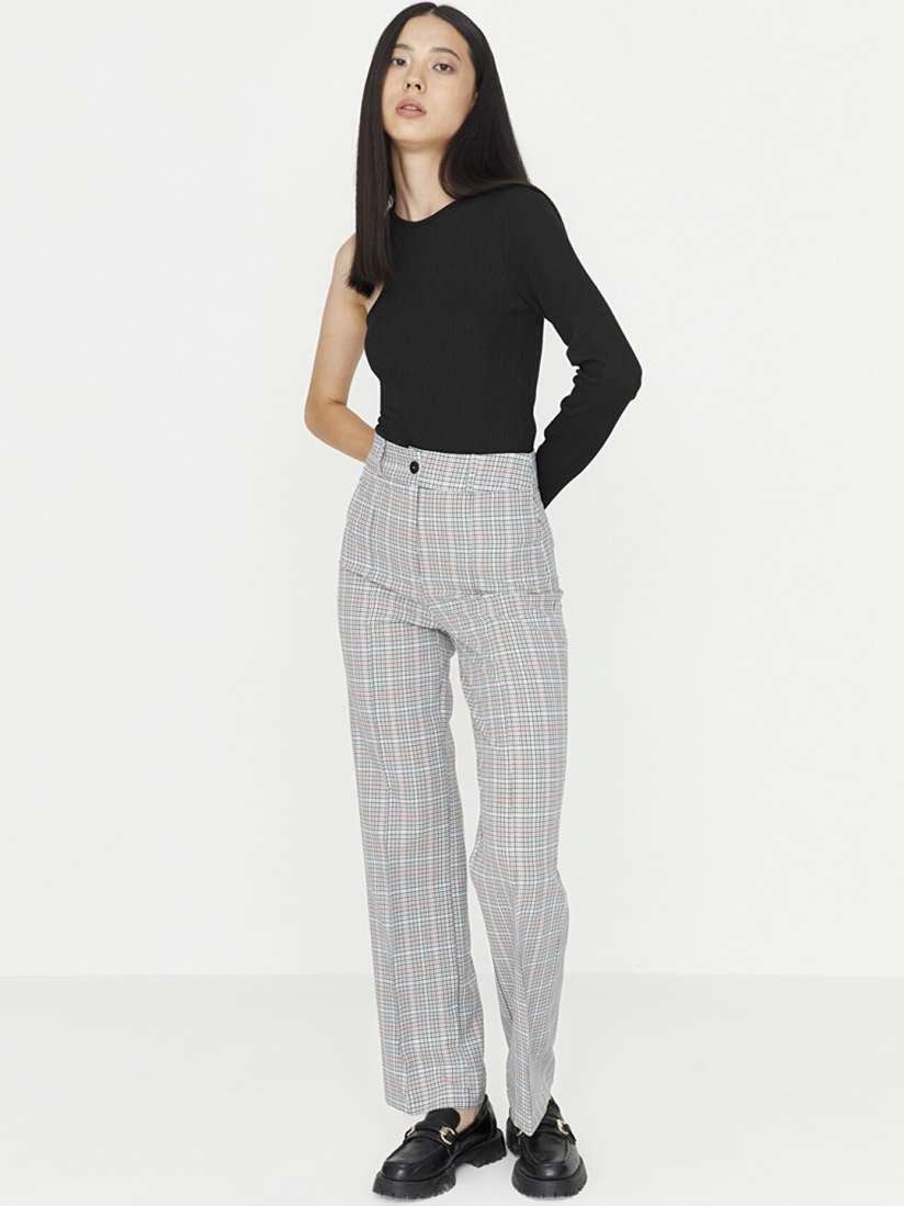 Grey checkered trousers womens top