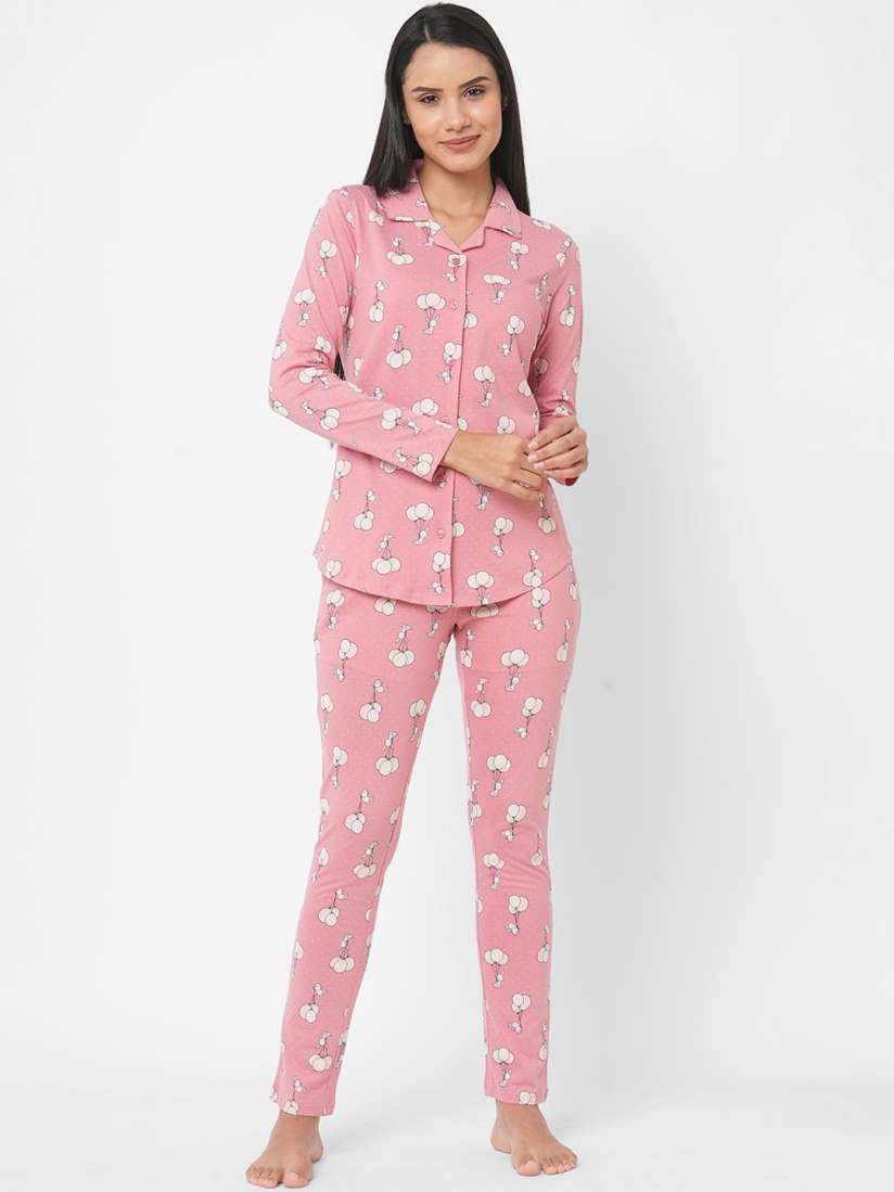 Buy SDL by Sweet Dreams Women Pink White Printed Night suit Night suits for Women 20345138 Myntra