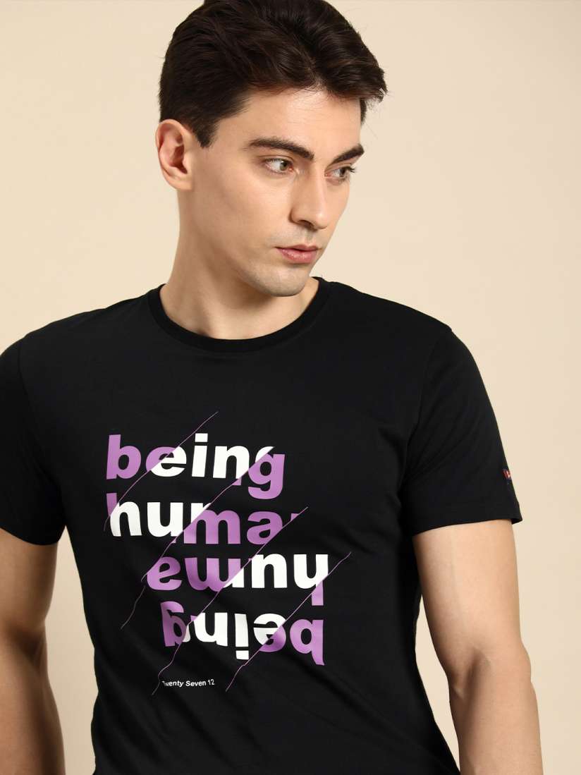 Buy Being Human Men Black Brand Logo Printed Pure Cotton T shirt Tshirts for Men 20346954 Myntra