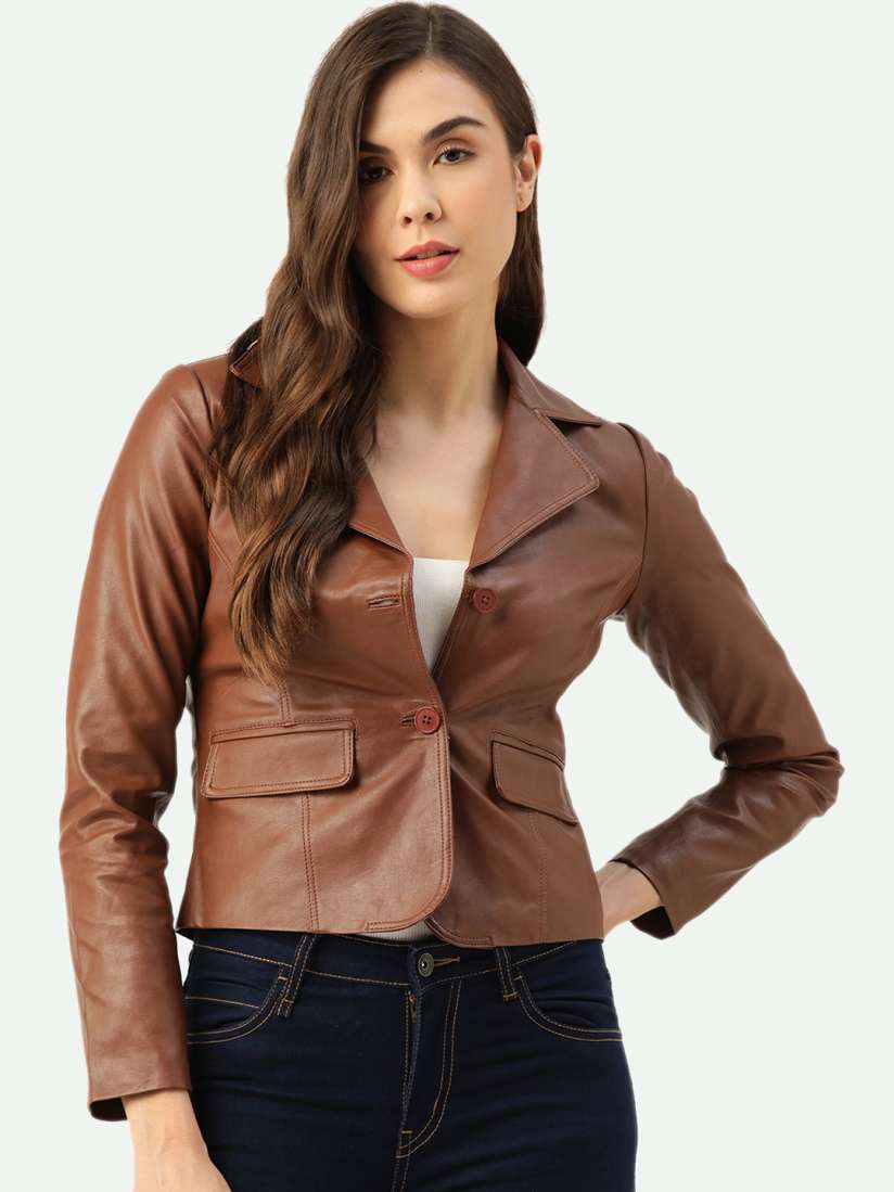 Buy Leather Retail Women Brown Crop Outdoor Leather Jacket Jackets for Women 20351868 Myntra
