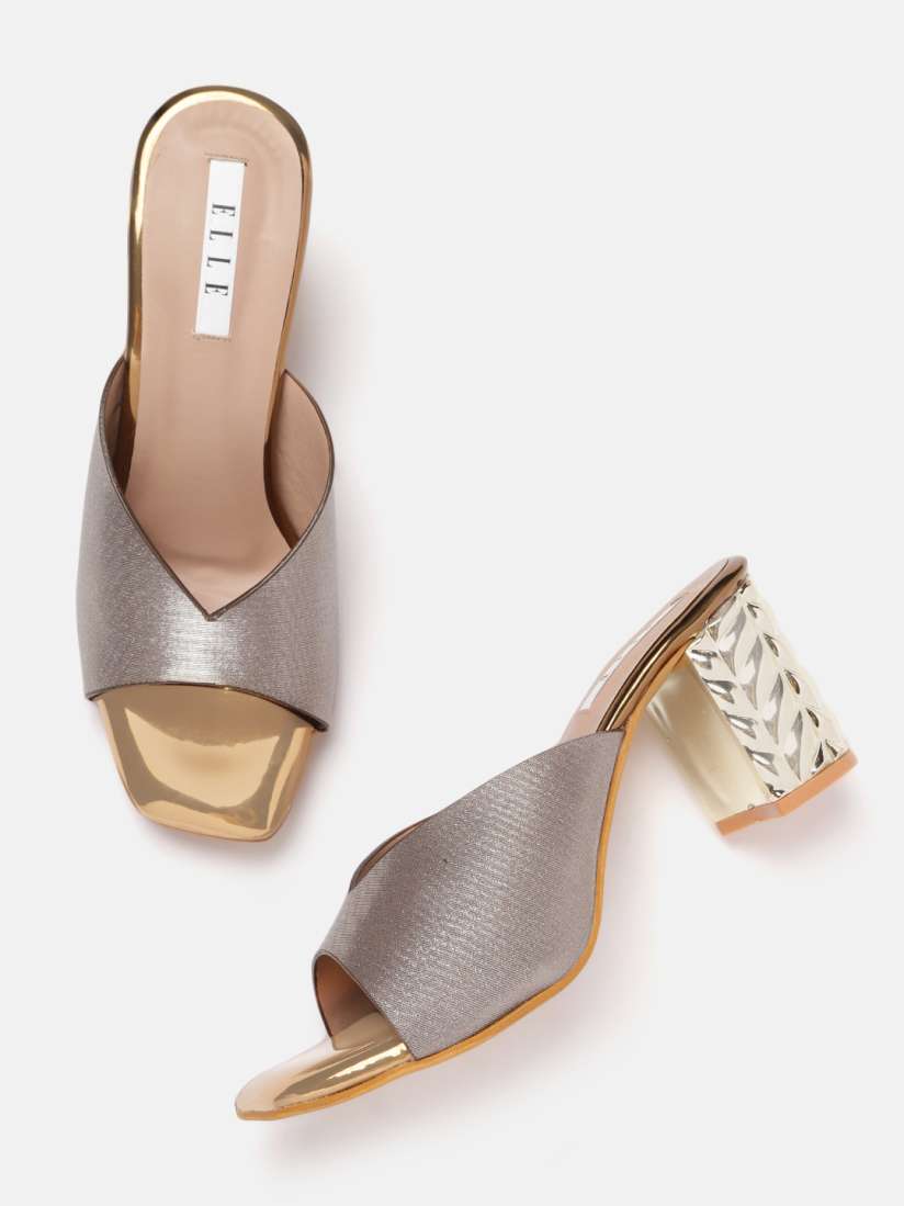 Buy ELLE Silver Toned Shimmer Block Heels Heels for Women 20356134 Myntra