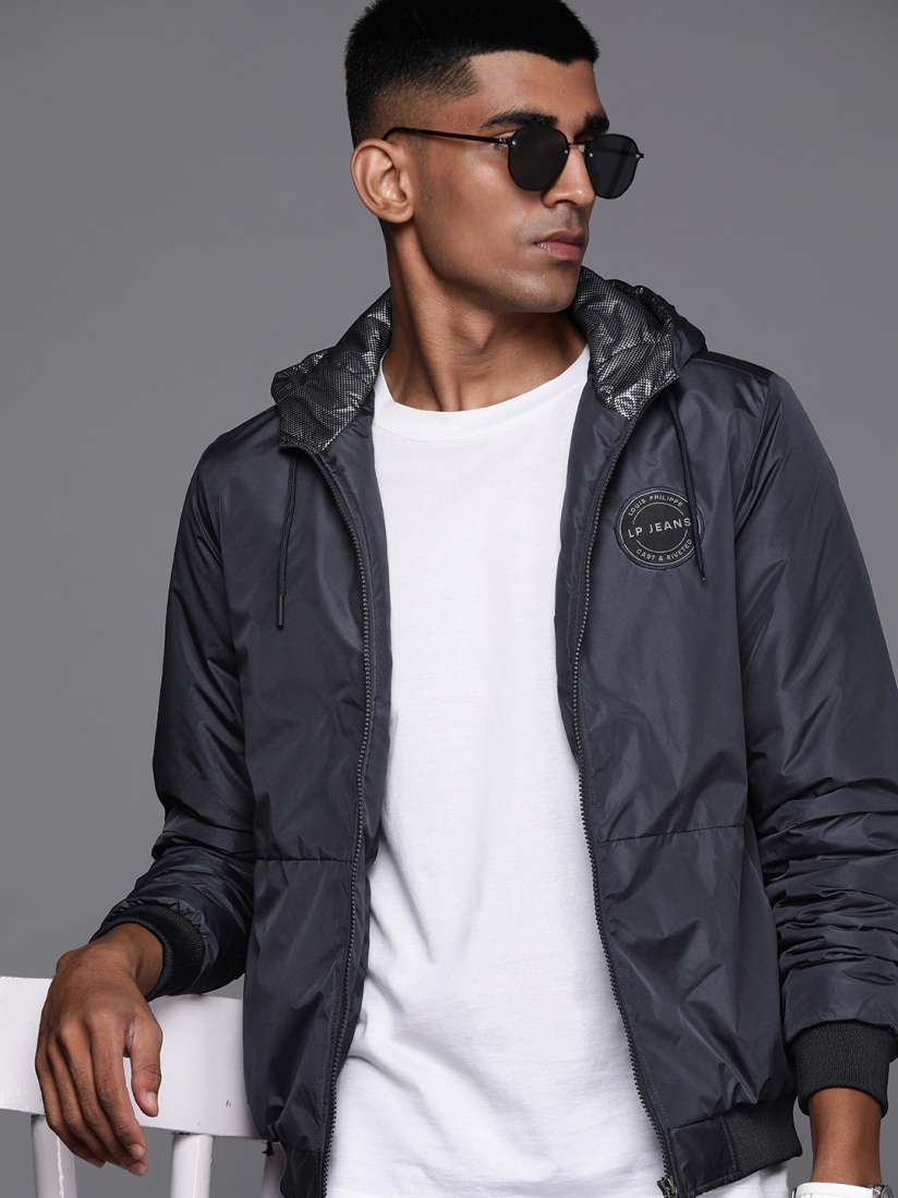 Buy Louis Philippe Jeans Men Navy Blue Hooded Bomber Jacket Jackets for Men 20357134 Myntra