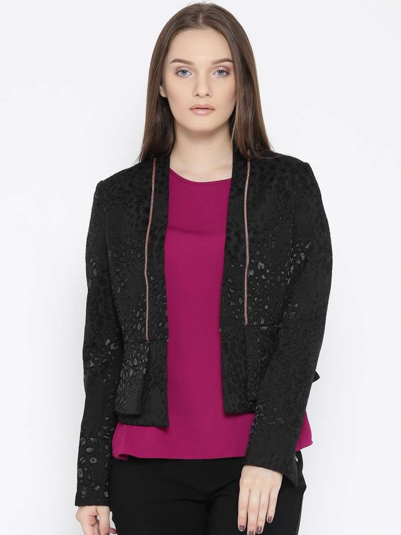 Buy Madame Black Woven Design Single Breasted Casual Blazer Blazers for Women 2035724 Myntra