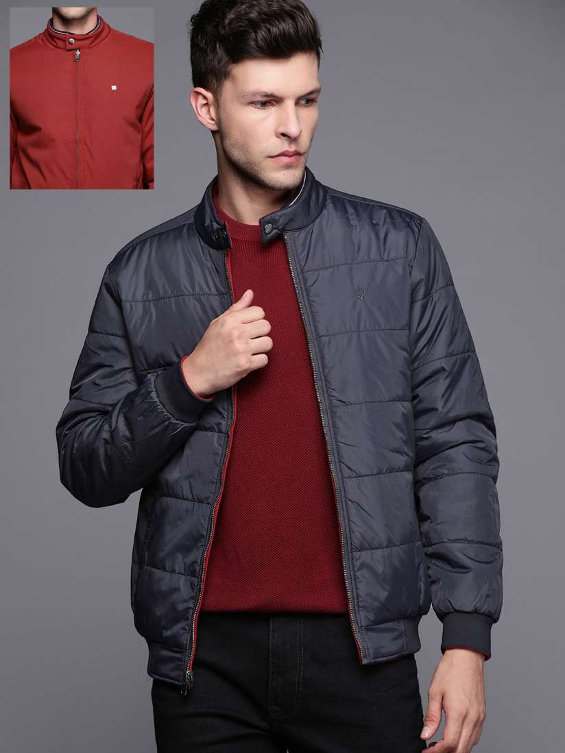 Buy Allen Solly Men Navy Blue Red Solid Reversible Bomber Jacket Jackets for Men 20360276 Myntra