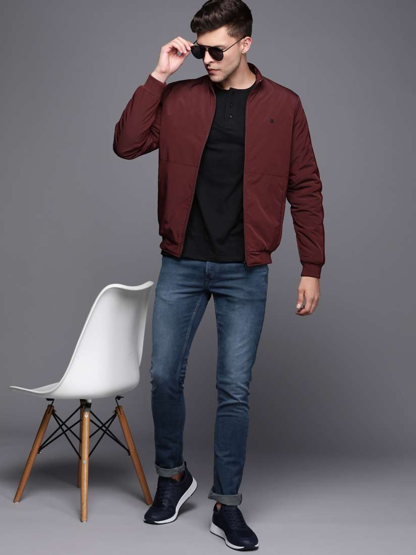 Buy Allen Solly Men Maroon Solid Bomber Jacket Jackets for Men 20360312 Myntra