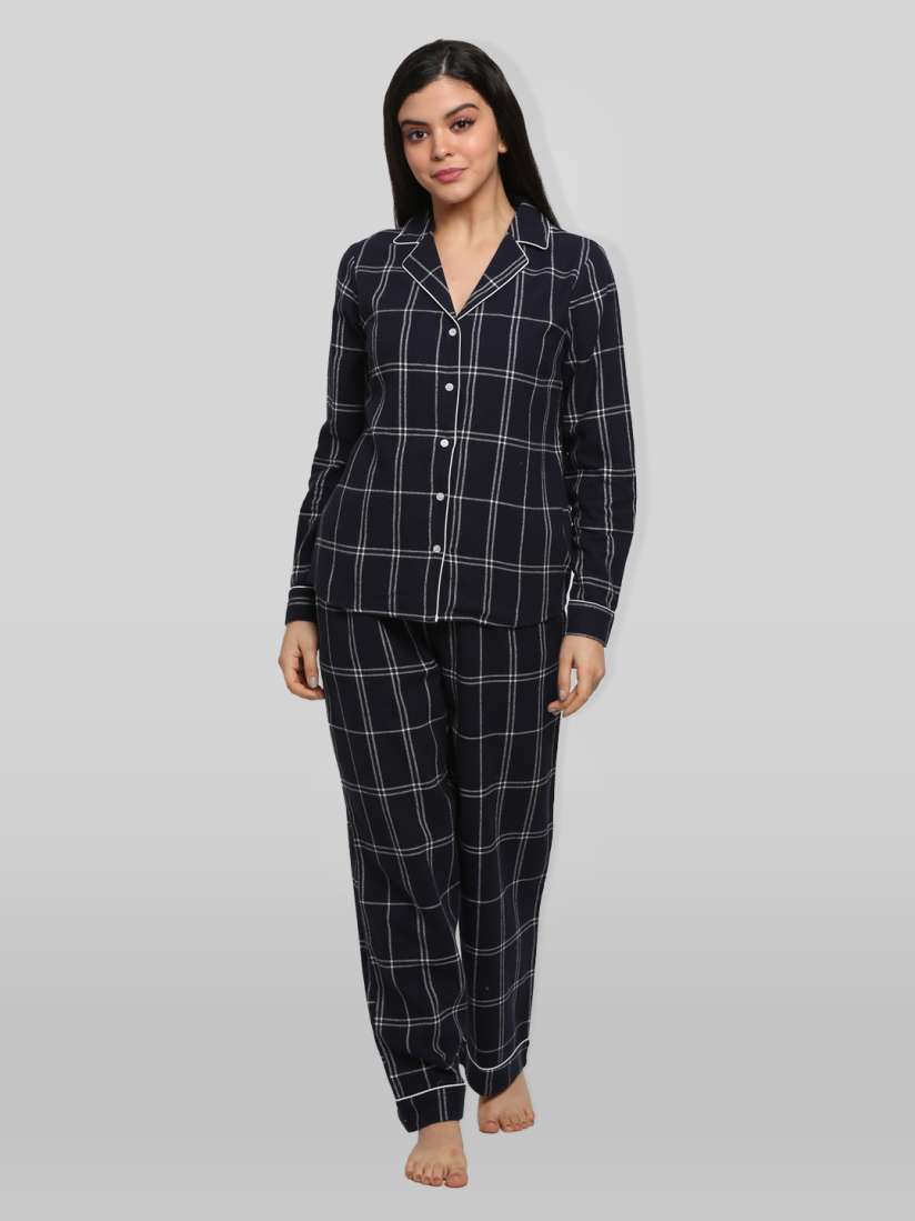 Buy PRETTY LOVING THING Women Blue White Checked Pure Cotton Night suit Night suits for Women 20362542 Myntra