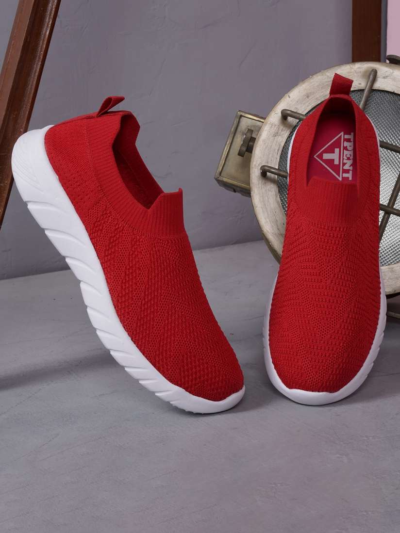 Womens red slip on sneakers cheap