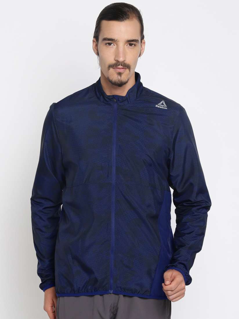 Buy Reebok Men Navy Blue Printed RUN WOVEN Jacket Jackets for Men 2036421 Myntra