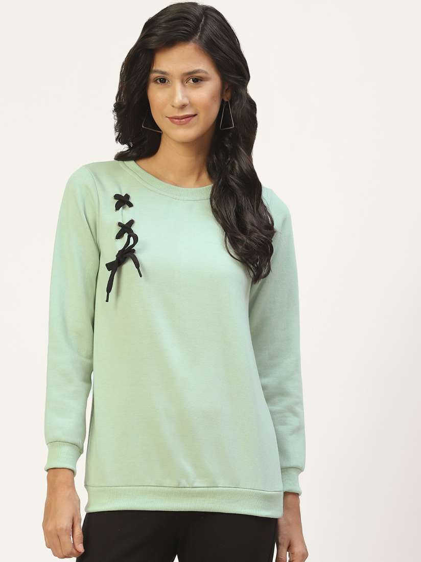 Buy Belle Fille Women Sea Green Solid Sweatshirt Sweatshirts for Women 20365772 Myntra