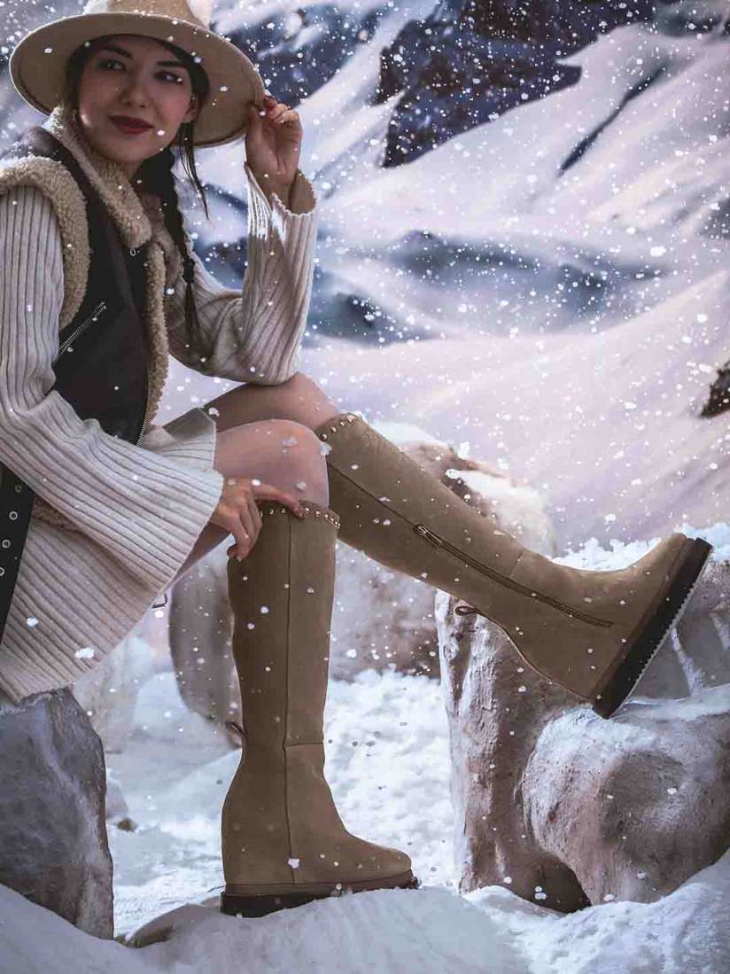 Buy Saint G Suede Leather Metal Studded Inside Wedge Heel Long Boots Boots for Women 20367220 Myntra