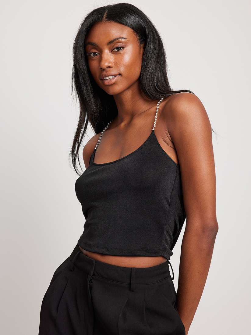 Buy NA KD Women Black Solid Rhinestone Strap Crop Top Tops for Women 20370386 Myntra