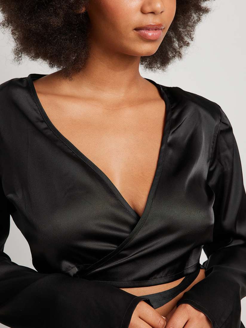 Buy NA KD Black Satin Wrap Crop Top Tops for Women 20370424 Myntra