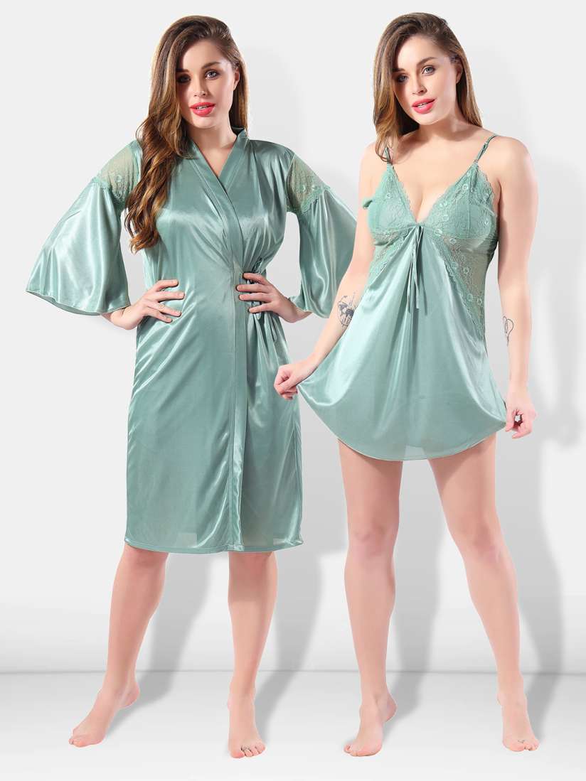 Buy Be You Green Solid Satin Nightdress Nightdress for Women 20371806 Myntra
