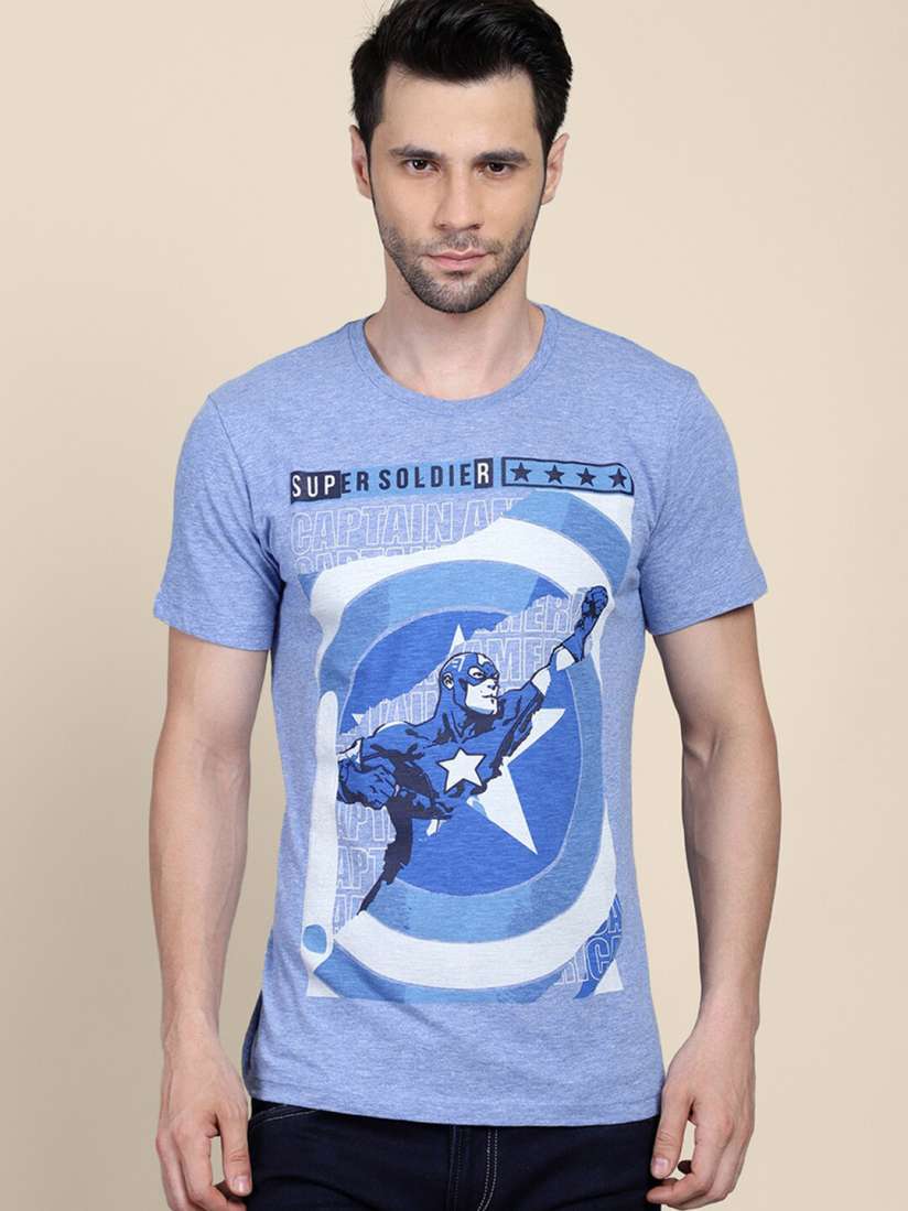 Buy Free Authority Men Blue Graphic Captain America Printed Cotton Tshirt Tshirts for Men 20374242 Myntra