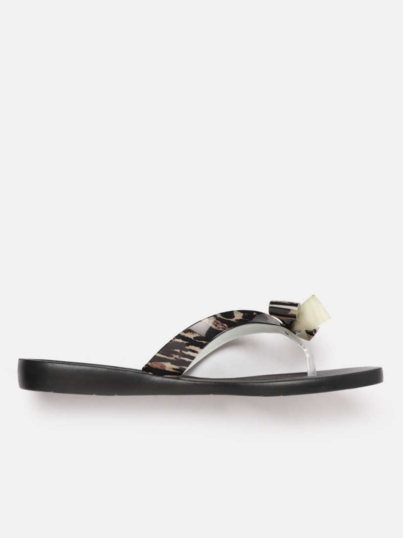 Buy GUESS Women Black Brown Printed Open Toe Flats with Bows Detail Flats for Women 20375816 Myntra