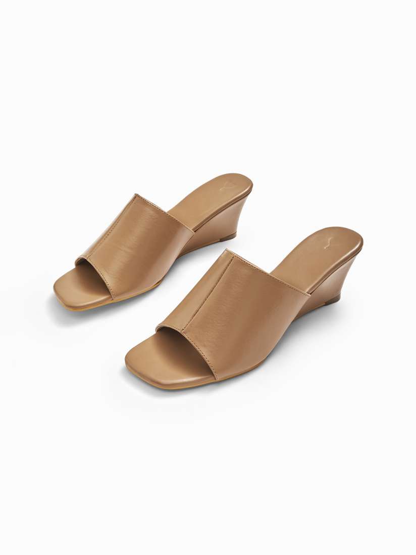 Tan peep toe mules discount