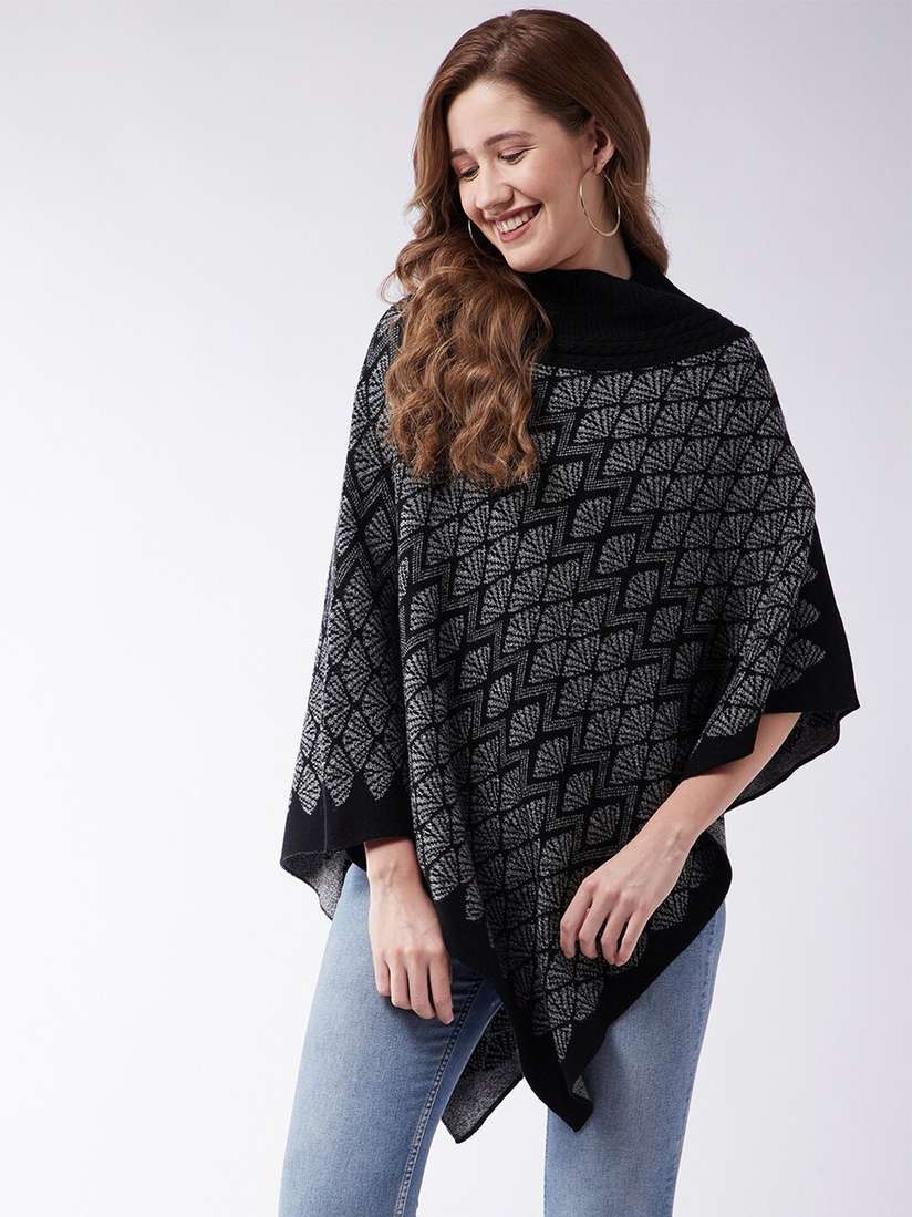 Myntra Womens Black Poncho Sweater ESPRIT Women Charcoal Grey