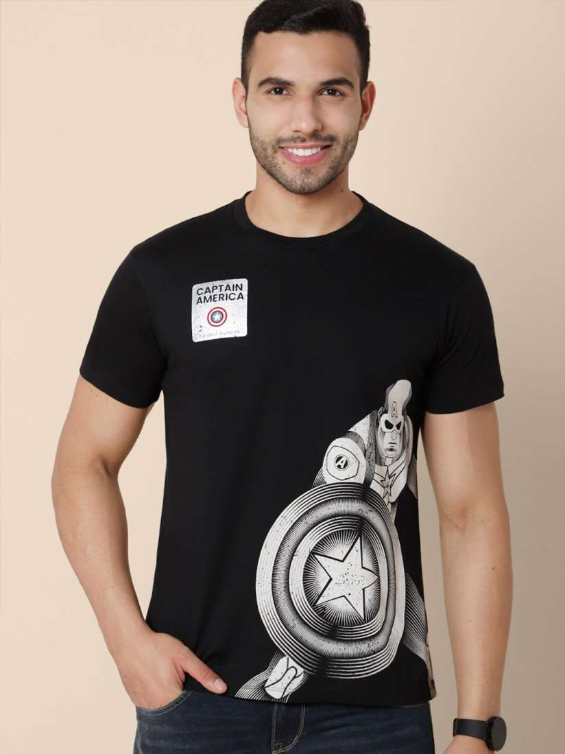 Buy Free Authority Men Black Pure Cotton Captain America Printed T shirt Tshirts for Men 20383346 Myntra
