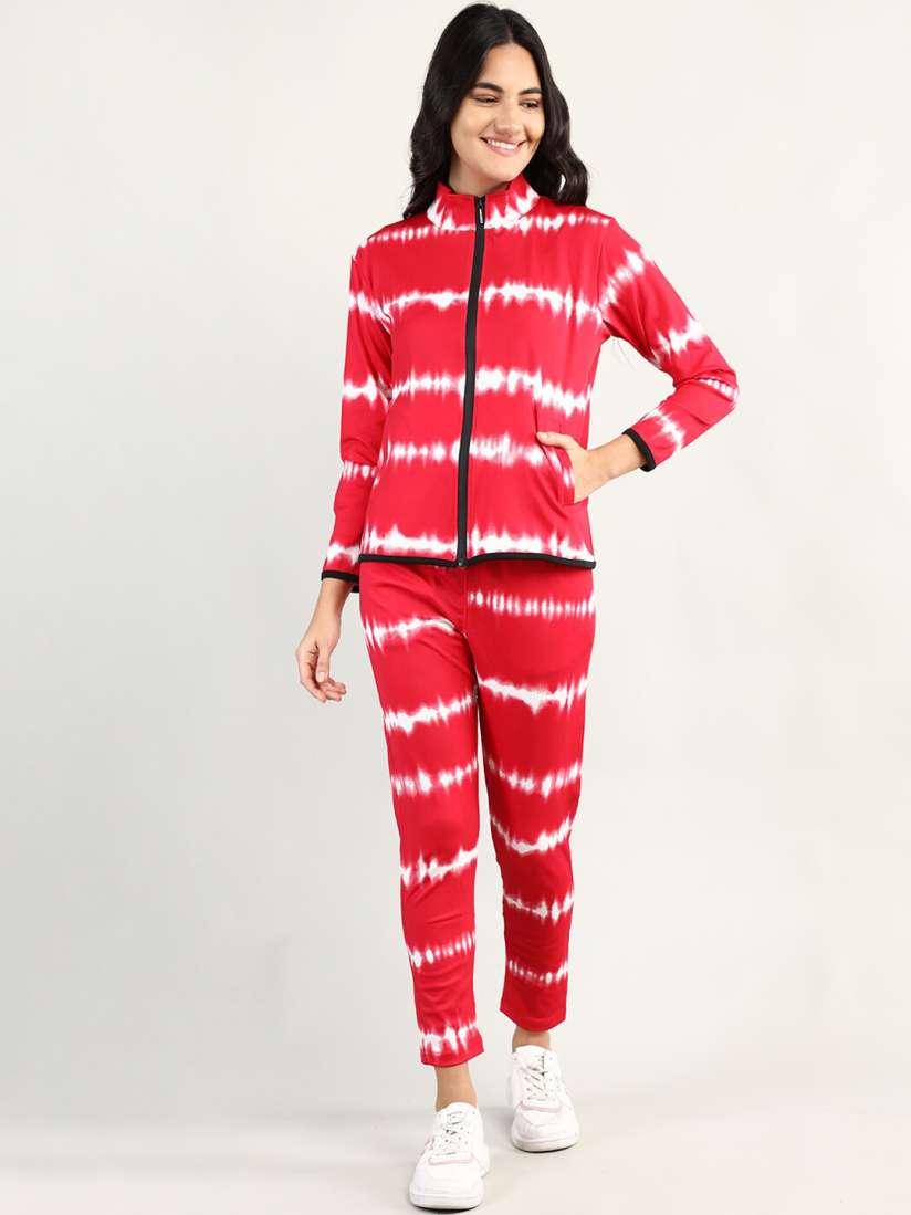 Red and white tracksuit womens top