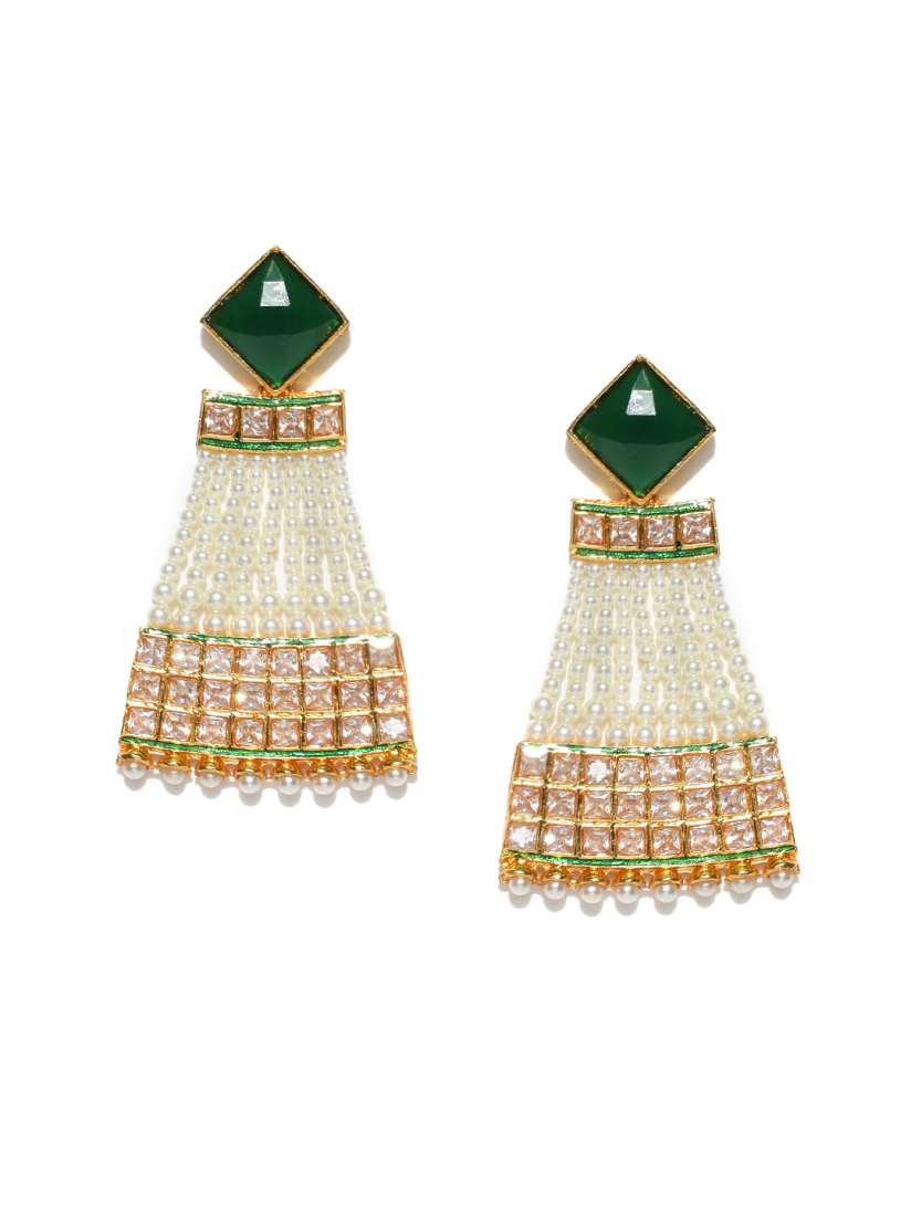 Buy Zobby Green Gold Plated Beaded Geometric Drop Earrings Earrings for Women 2039042 Myntra