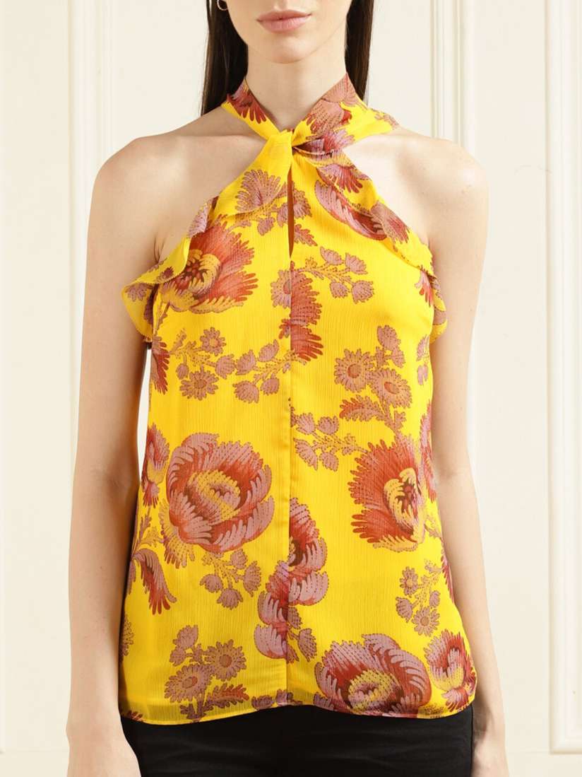 Buy Ted Baker Women Yellow Brown Floral Print Ruffles Top Tops for Women 20390728 Myntra