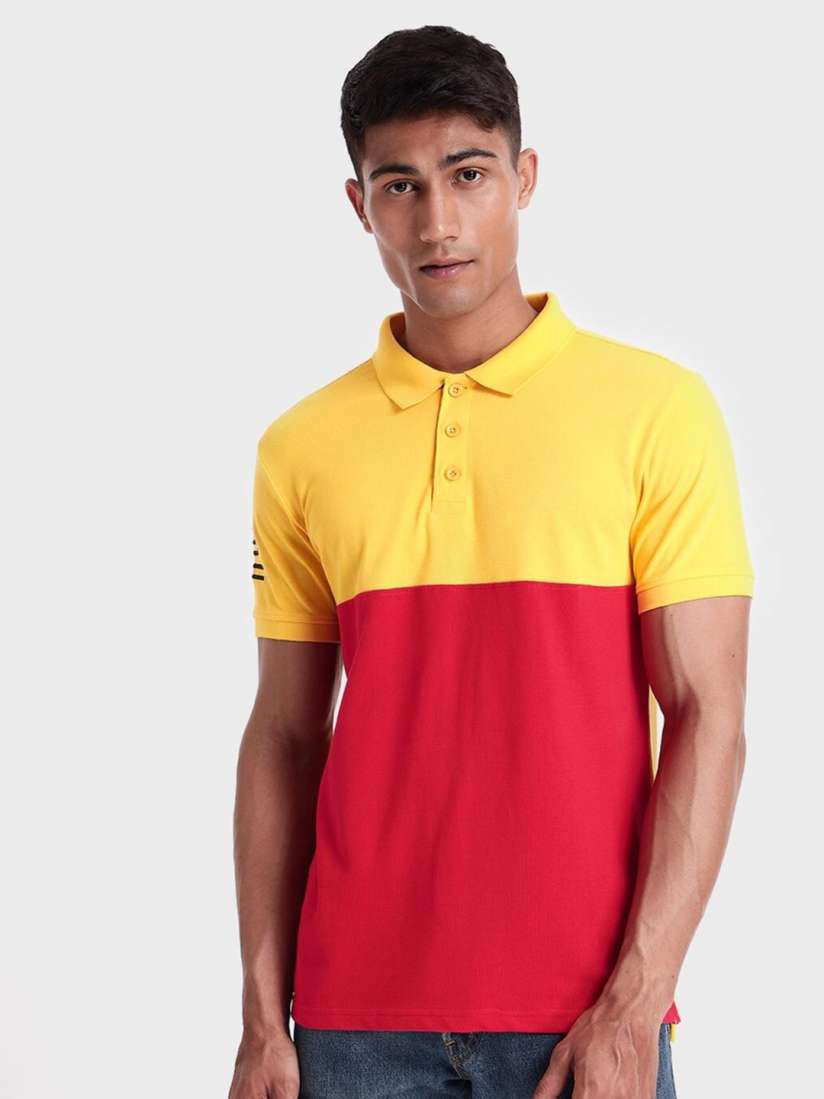 Buy Bewakoof Men Yellow Red Colourblocked Polo Collar Cotton T shirt Tshirts for Men 20394104 Myntra