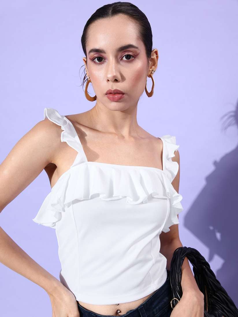 Buy Moda Rapido Snow White Winter Ramble Feminine Frills Ruffles Crop Top Tops for Women 20394826 Myntra