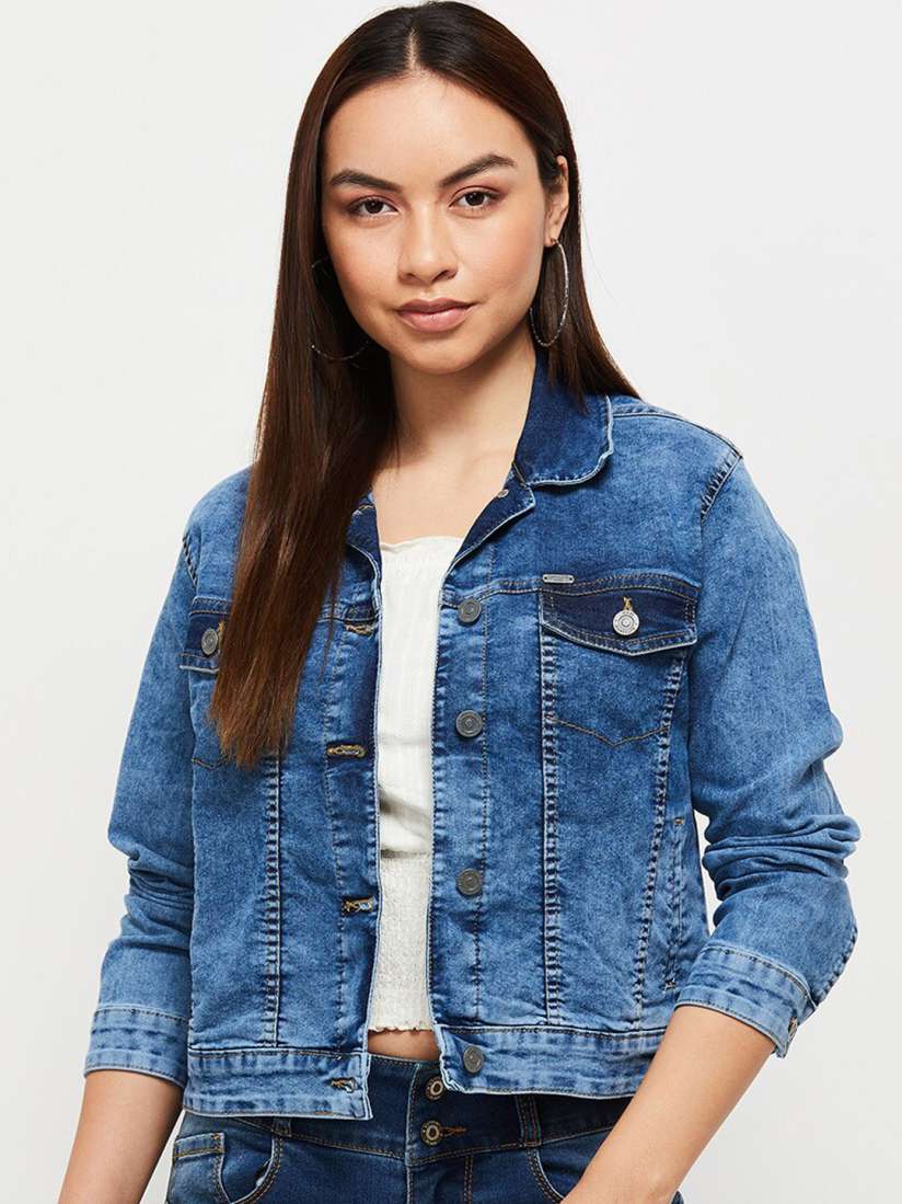 Buy max Women Blue Washed Windcheater Denim Crop Jacket Jackets for Women 20395154 Myntra