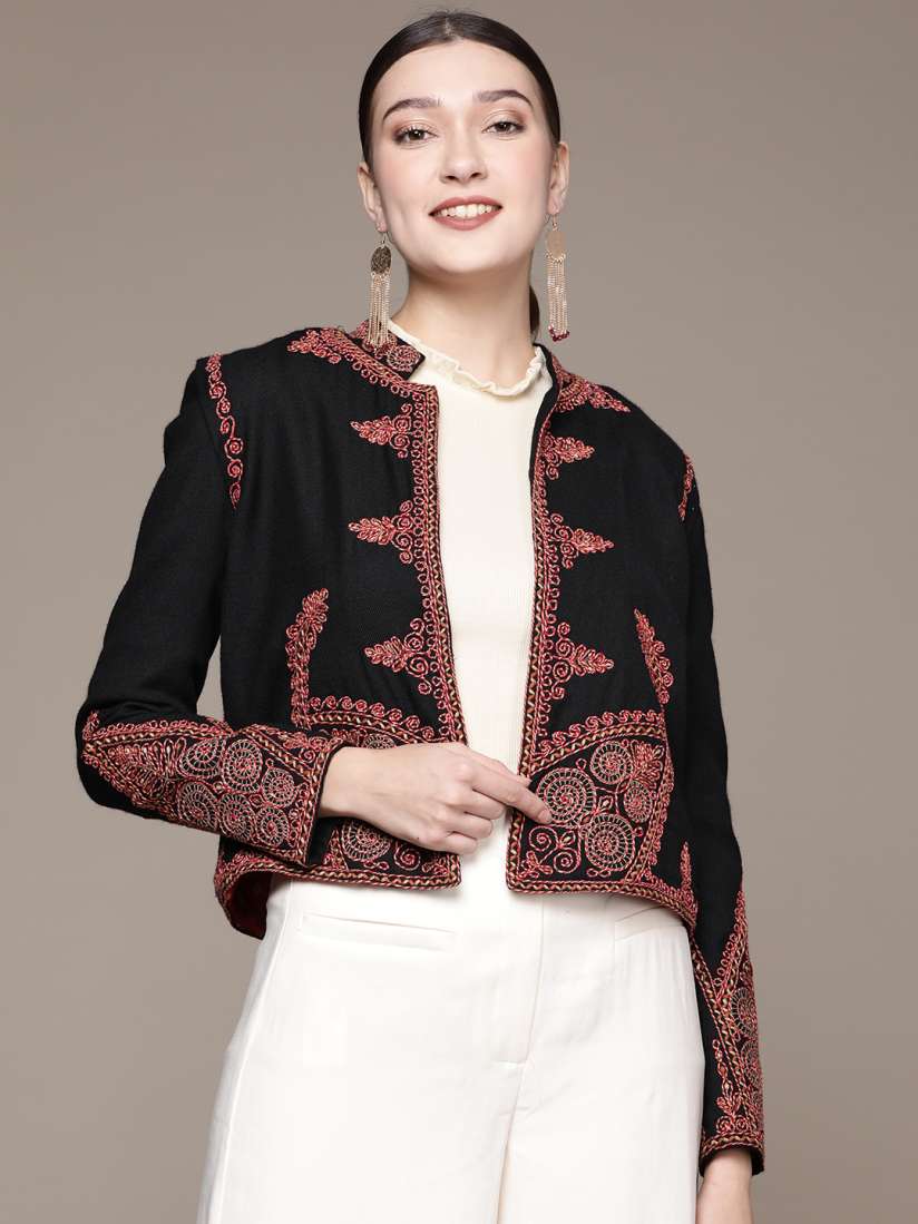 Buy Ritu Kumar Women Black Embroidered Open Front Jacket Jackets for Women 20400508 Myntra