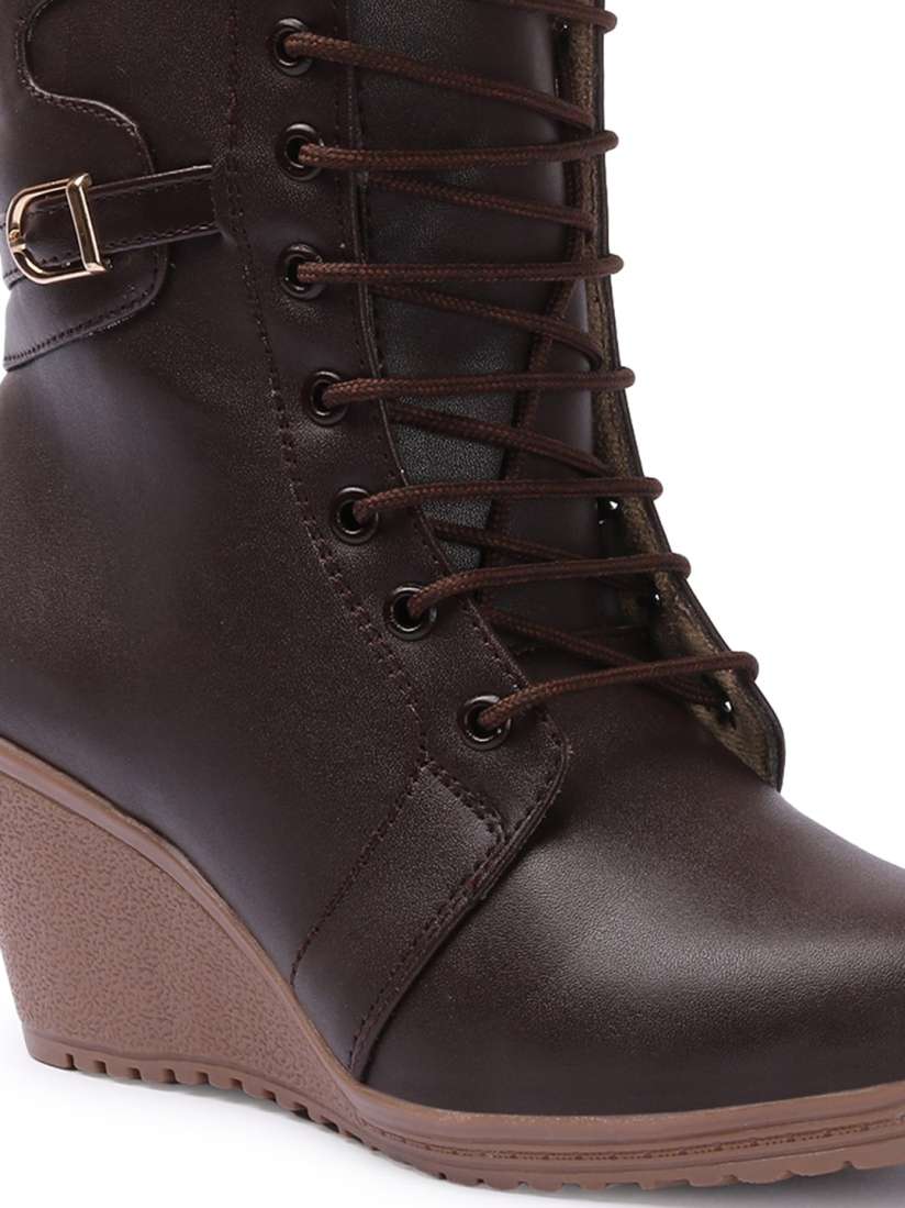 Womens brown wedge boots 2025
