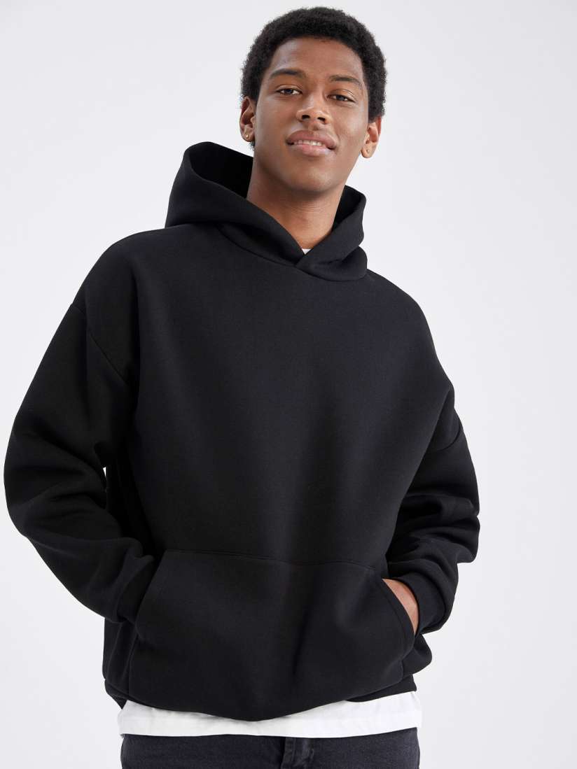 Buy DeFacto Men Black Hooded Sweatshirt Sweatshirts for Men 20405536 Myntra