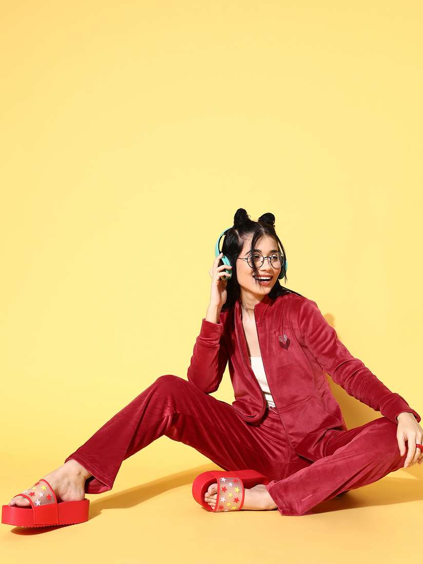 Buy Sweet Dreams Women Beautiful Red Solid Sweatshirt with Track