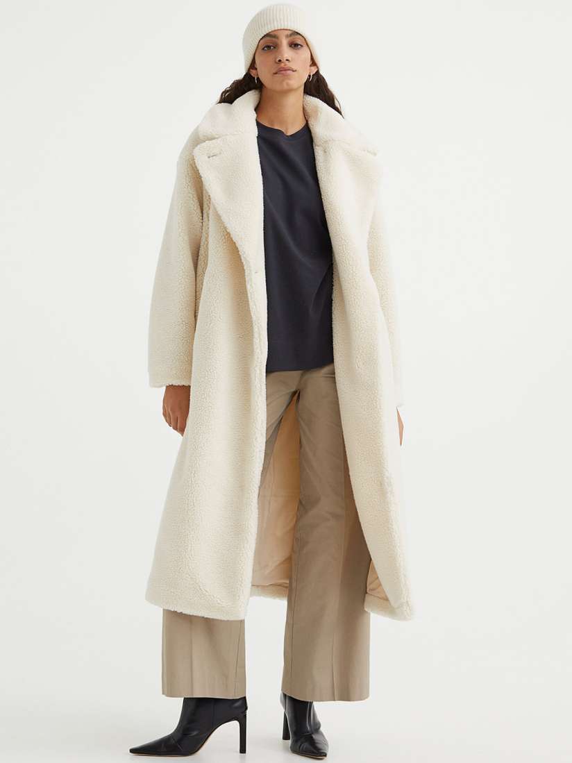 White teddy coat h&m discount