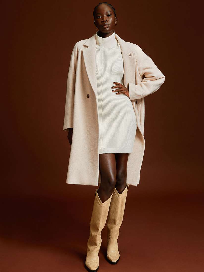 Double Breasted Coat Knee Length Wool Blend Coat H&M Women Double