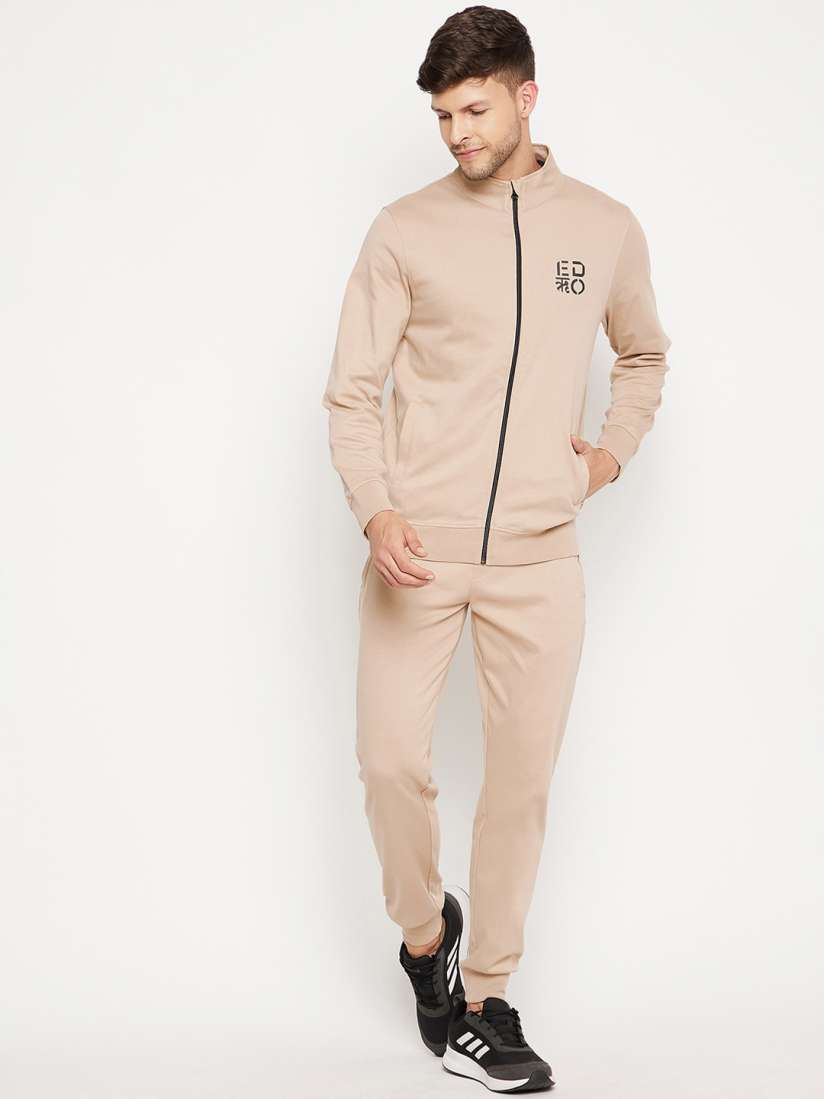 Buy EDRIO Men Cream Coloured Mock Neck Zip Up Cotton Tracksuit Tracksuits for Men 20413888 Myntra